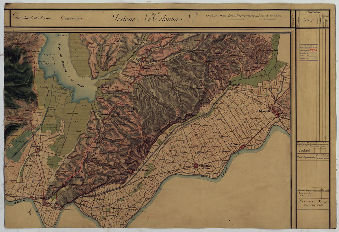 (N:6514) CARTA TOPOGRAFICA DEL COMPARTIMENTO LUCCHESE ESEGUITA D'ORDINE DI SUA ECCELLENZA IL SIGNOR TENENTE GENERALE CAV. G. DE LAUGIER CONTE DI BELLECOUR MINISTRO DELLA GUERRA - SEZIONE N. 6 COLONNA N. 3. (CA005581) Carte e stampe antiche: riproduzione a colori su carta (formato A1)