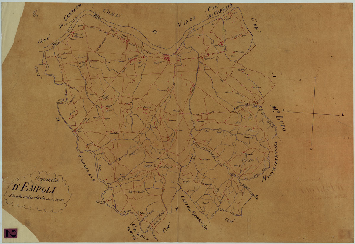 (N:9727) ELEMENTI PER LA FORMAZIONE DI UNA CARTA DELLA TOSCANA ALLA SCALA DI 1:28.800 - EMPOLI. (CA005602) Carte e stampe antiche: riproduzione a colori su carta (formato A1)