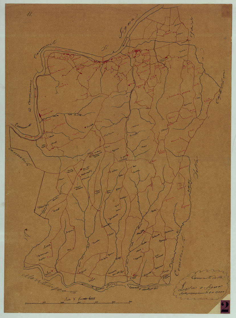 (N:9734) ELEMENTI PER LA FORMAZIONE DI UNA CARTA DELLA TOSCANA ALLA SCALA DI 1:28.800 - LASTRA A SIGNA. (CA005614) Carte e stampe antiche: riproduzione a colori su carta (formato A1)