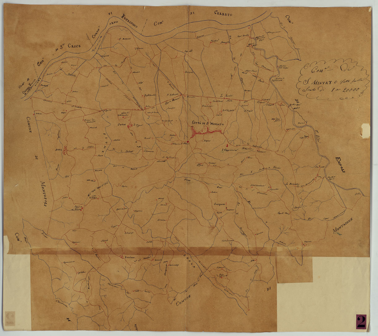 (N:9747) ELEMENTI PER LA FORMAZIONE DI UNA CARTA DELLA TOSCANA ALLA SCALA DI 1:28.800 - SAM MINIATO. (CA005637) Carte e stampe antiche: riproduzione a colori su carta (formato A1)