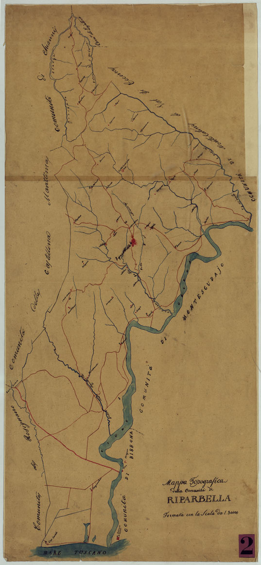 (N:9764) ELEMENTI PER LA FORMAZIONE DI UNA CARTA DELLA TOSCANA ALLA SCALA DI 1:28.800 - RIPARBELLA. (CA005652) Carte e stampe antiche: riproduzione a colori su carta (formato A1)