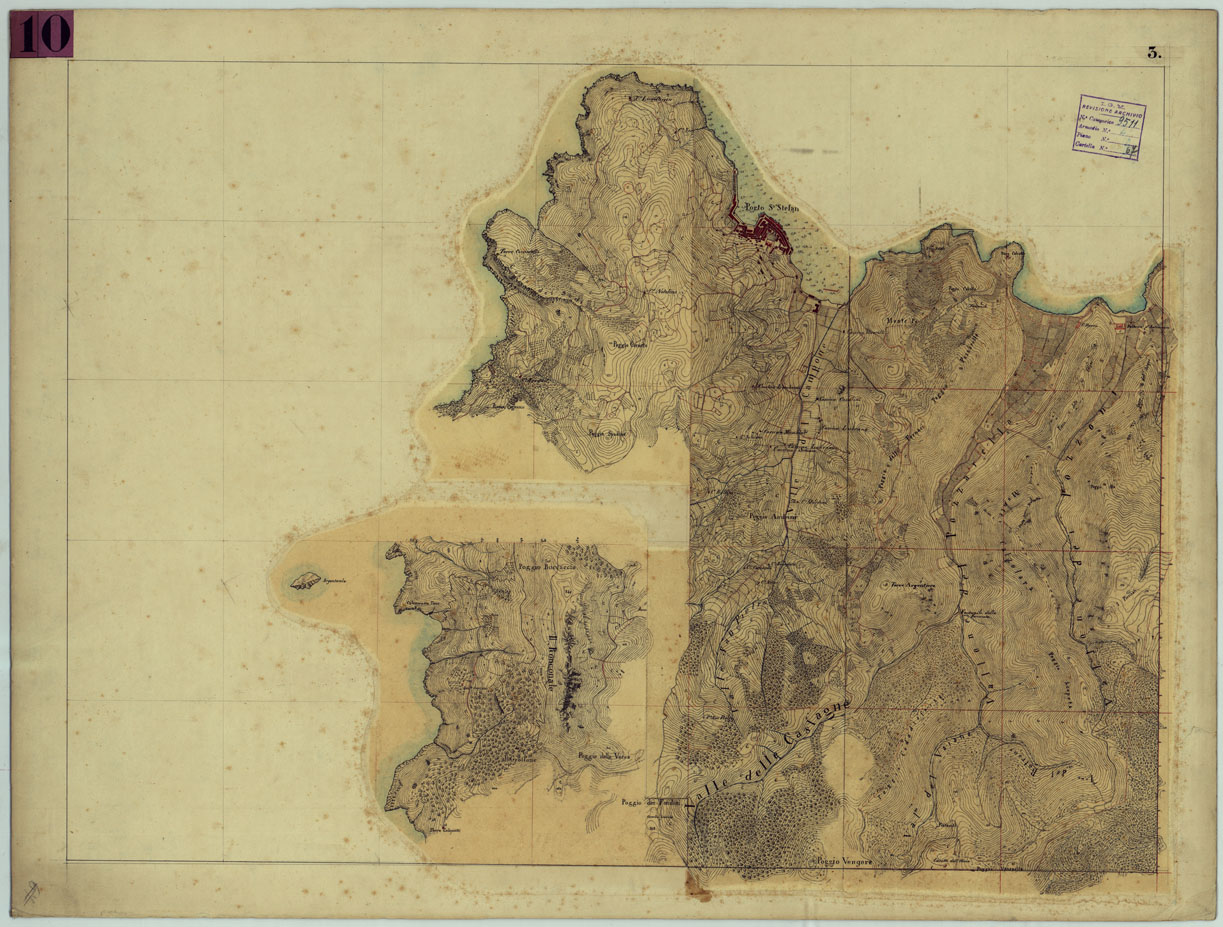 (N:15535) ORBETELLO E DINTORNI - MINUTA 3 (CA005684) Carte e stampe antiche: riproduzione a colori su carta (formato A1)