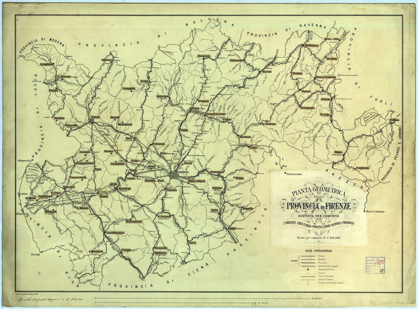 (N:9130) PIANTA GEOMETRICA DELLA PROVINCIA DI FIRENZE DISTINTA PER COMUNITA' (CA005711) Carte e stampe antiche: riproduzione a colori su carta (formato A1)