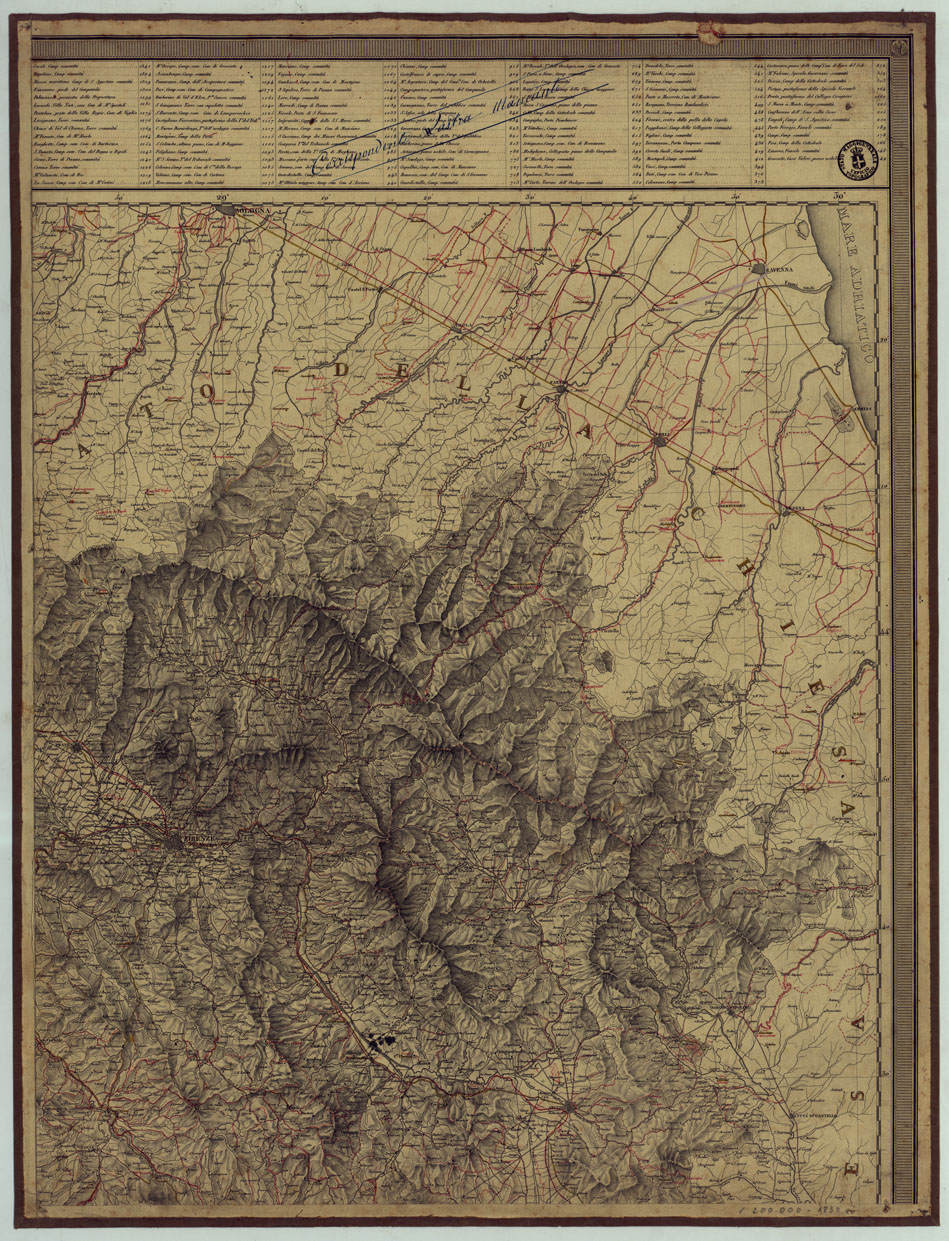 (N:17969) CARTA GEOMETRICA DELLA TOSCANA RICAVATA DAL VERO NELLA PROPORZIONE DI 1 A 200,000 DEDICATA A S.A.I. E R. LEOPOLDO II PRINCIPE IMPERIALE D'AUSTRIA PRINCIPE REALE D'UNGHERIA E DI BOEMIA ARCIDUCA D'AUSTRIA GRANDUCA DI TOSCANA ECC.
 (CA005720) Carte e stampe antiche: riproduzione a colori su carta (formato A1)