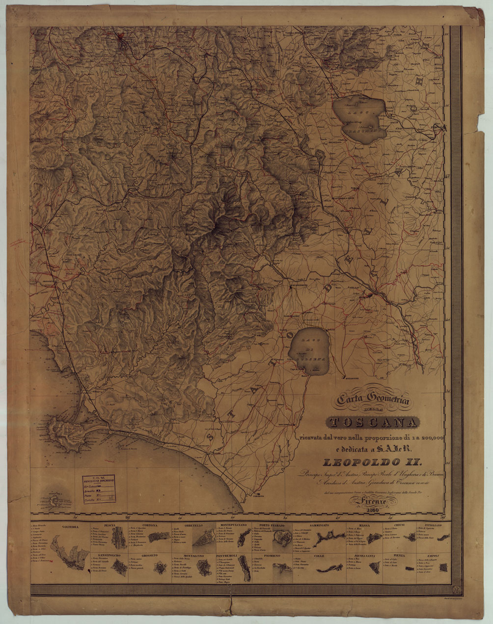 (N:17970) CARTA GEOMETRICA DELLA TOSCANA RICAVATA DAL VERO NELLA PROPORZIONE DI 1 A 200,000 DEDICATA A S.A.I. E R. LEOPOLDO II PRINCIPE IMPERIALE D'AUSTRIA PRINCIPE REALE D'UNGHERIA E DI BOEMIA ARCIDUCA D'AUSTRIA GRANDUCA DI TOSCANA ECC. (CA005721) Carte e stampe antiche: riproduzione a colori su carta (formato A1)