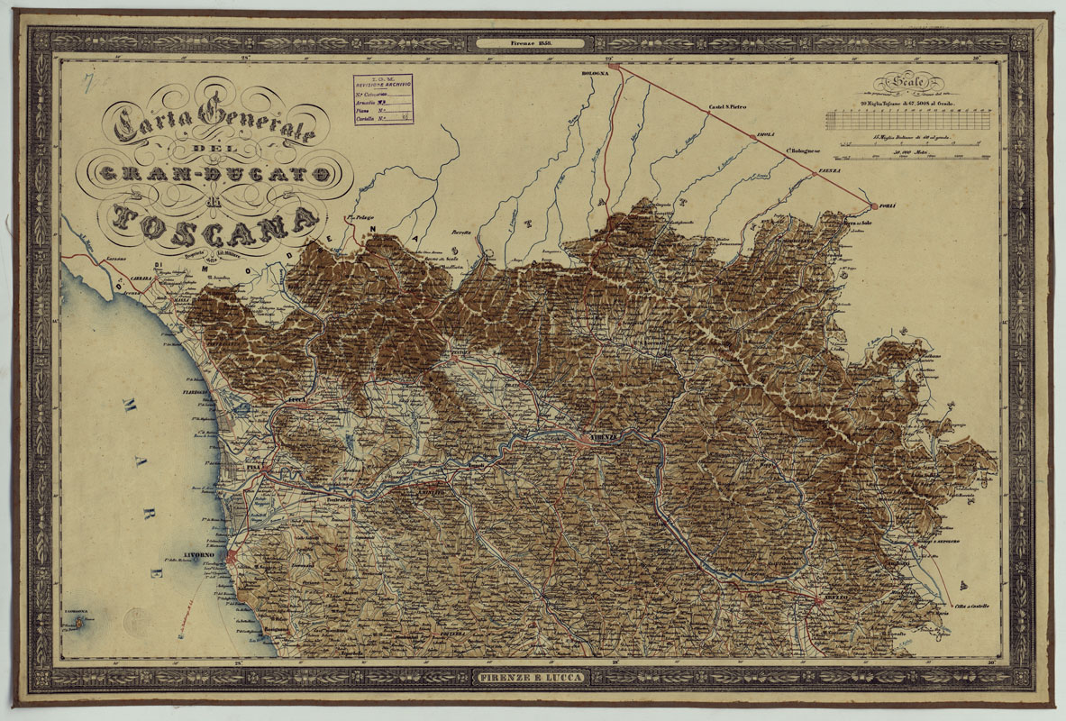 (N:4869) CARTA GENERALE DEL GRANDUCATO DI TOSCANA PROPRIETA' DELLA LIT. MILITARE - FOGLIO NORD. (CA005723) Carte e stampe antiche: riproduzione a colori su carta (formato A1)