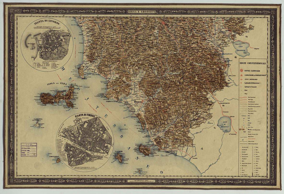 (N:4868) CARTA GENERALE DEL GRANDUCATO DI TOSCANA PROPRIETA' DELLA LIT. MILITARE - FOGLIO SUD. (CA005724) Carte e stampe antiche: riproduzione a colori su carta (formato A1)