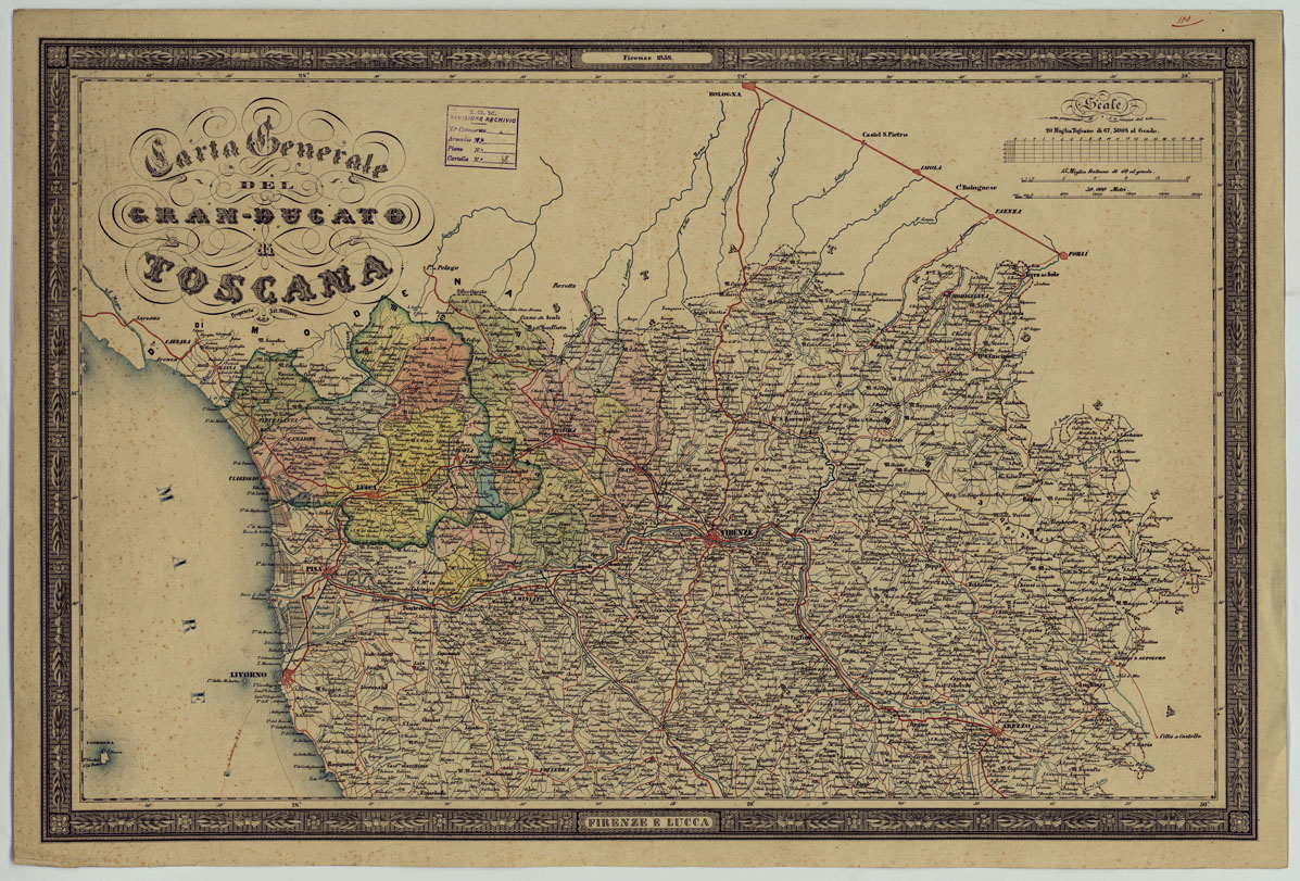 (N:24864) CARTA GENERALE DEL GRANDUCATO DI TOSCANA PROPRIETA' DELLA LIT. MILITARE - PARTE SETTENTRIONALE. (CA005725) Carte e stampe antiche: riproduzione a colori su carta (formato A1)