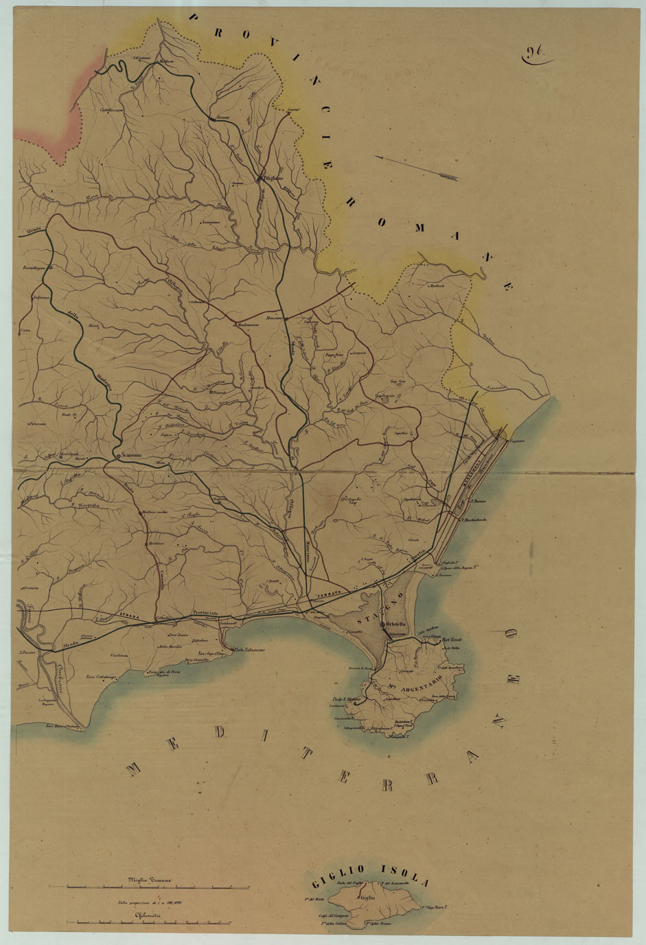 (N:33116) COROGRAFIA STRADALE IDROGRAFICA DELLA PROVINCIA DI GROSSETO REDATTA A CURA DELL'UFFICIO TECNICO GOVERNATIVO -  FOGLIO 2 (CA005733) Carte e stampe antiche: riproduzione a colori su carta (formato A1)