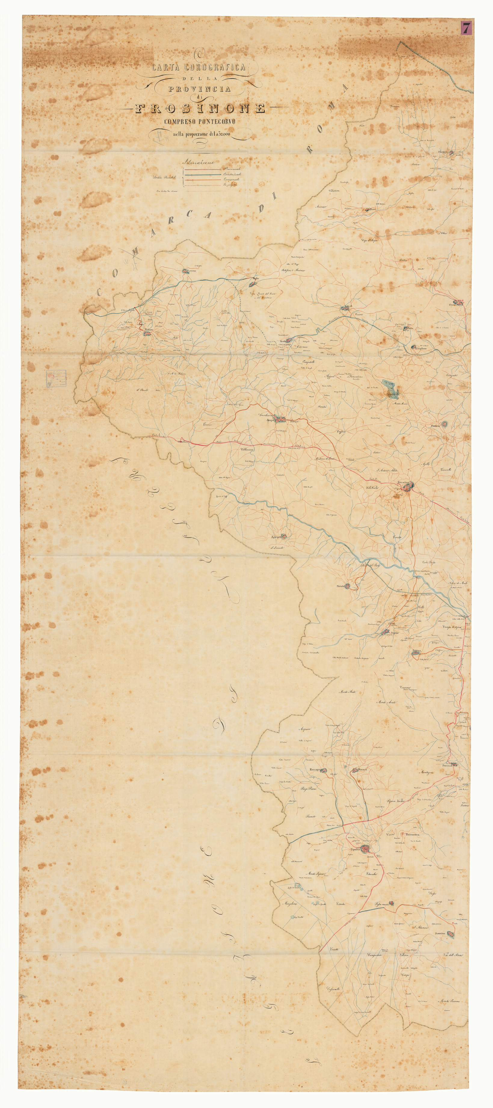 (N:14362) CARTA COROGRAFICA DELLA PROVINCIA DI FROSINONE COMPRESO PONTECORVO - FOGLIO  2 (CA005775) Carte e stampe antiche: riproduzione a colori su carta (formato A1)
