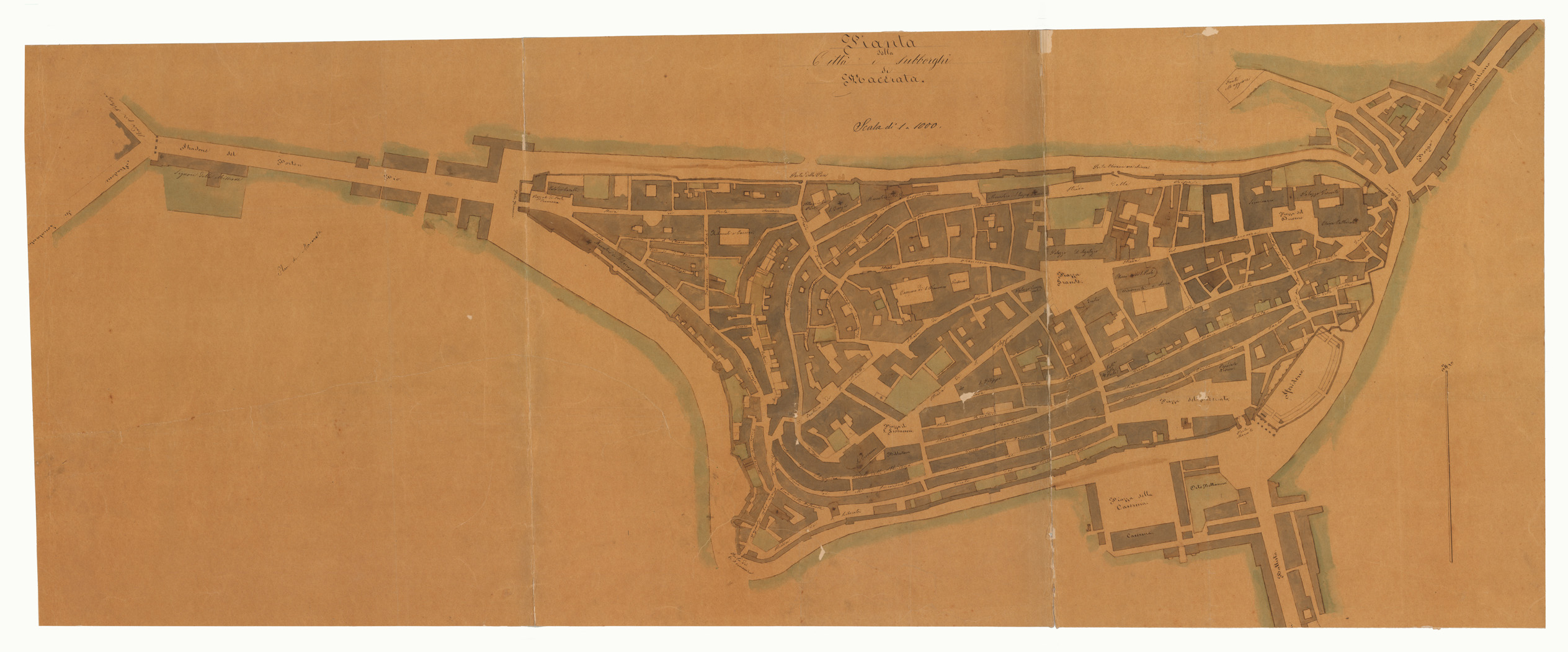 (N:12083) PIANTA DELLA CITTA' E SOBBORGHI DI MACERATA (CA005781, CA005782) Carte e stampe antiche: riproduzione a colori su carta (formato A1)