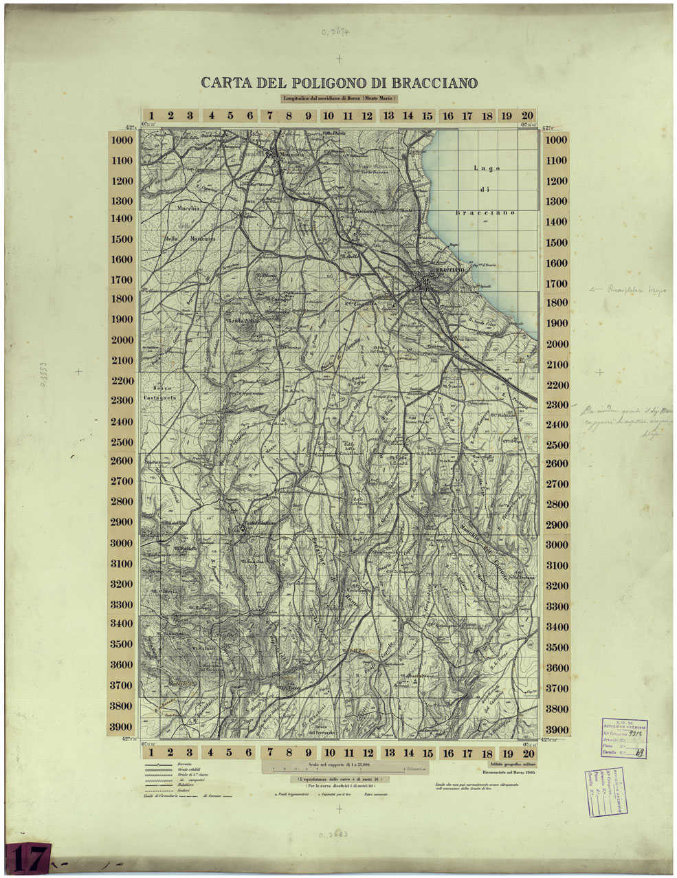 (N:24902) CARTA DEL POLIGONO DI BRACCIANO (CA005793) Carte e stampe antiche: riproduzione a colori su carta (formato A1)