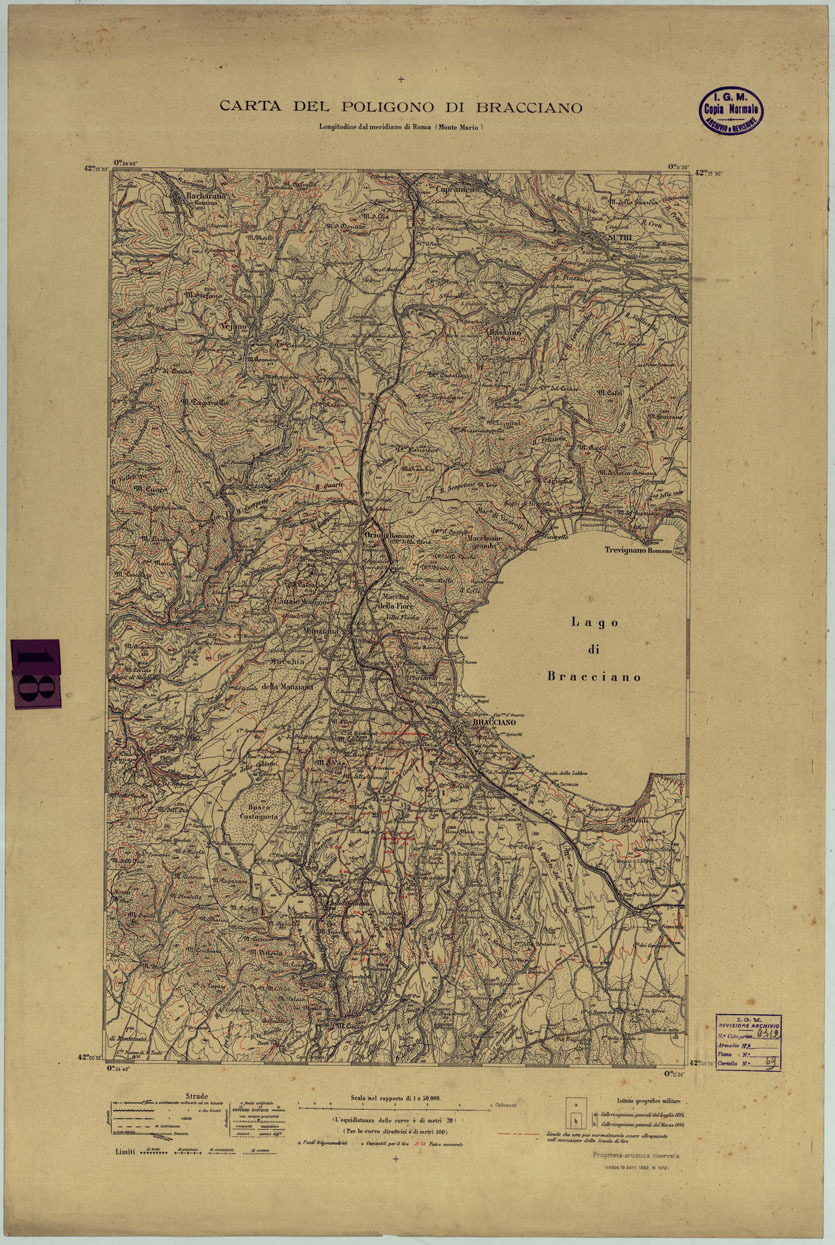 (N:24908) CARTA DEL POLIGONO DI BRACCIANO (CA005799) Carte e stampe antiche: riproduzione a colori su carta (formato A1)