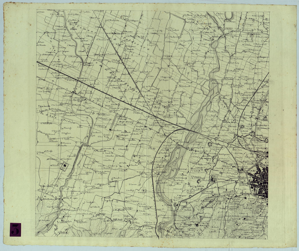 (N:17027) MAPPA TOPOGRAFICA DEI DINTORNI DI BOLOGNA. (CA005811) Carte e stampe antiche: riproduzione a colori su carta (formato A1)