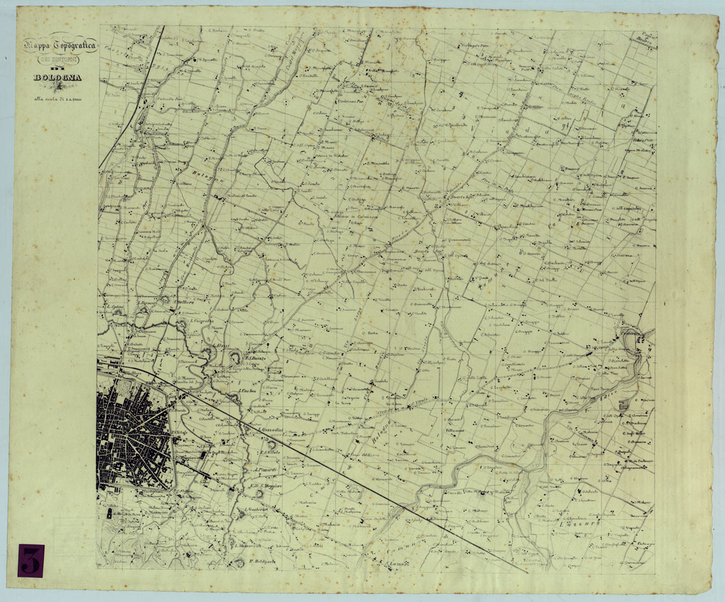 (N:17024) MAPPA TOPOGRAFICA DEI DINTORNI DI BOLOGNA. (CA005812) Carte e stampe antiche: riproduzione a colori su carta (formato A1)