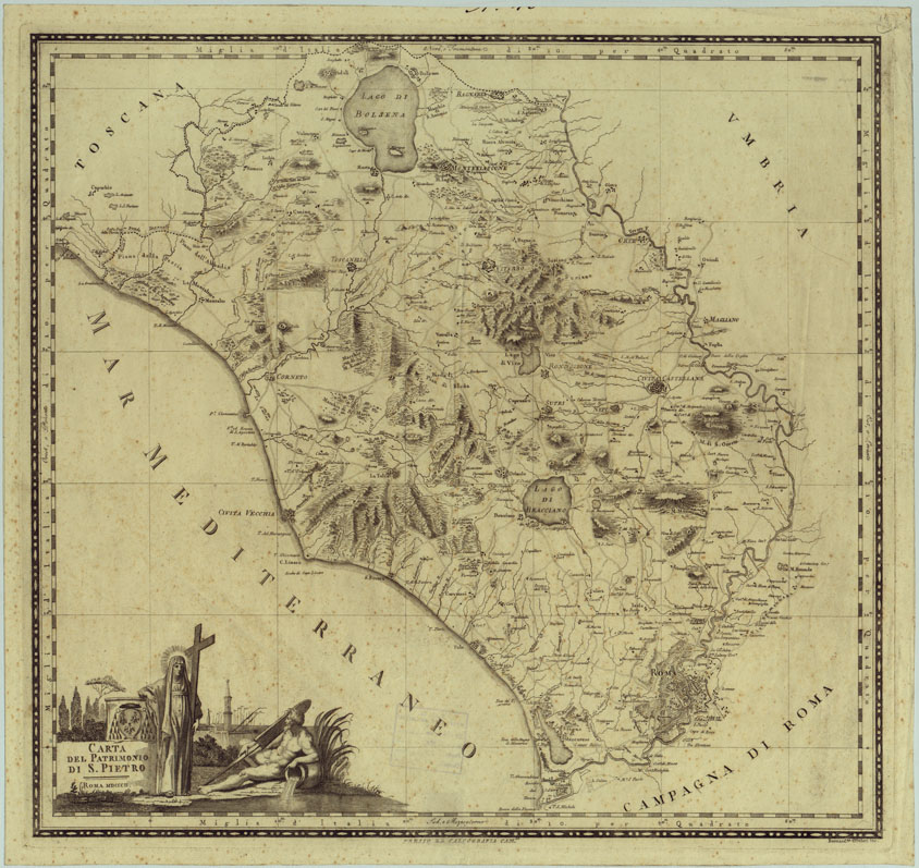 (N:13216) CARTA DEL PATRIMONIO DI S. PIETRO ROMA MDCCCII PRESSO LA CALCOGRAFIA CAM.LE BERNAR.NO OLIVIERI, INC. (CA005819) Carte e stampe antiche: riproduzione a colori su carta (formato A1)