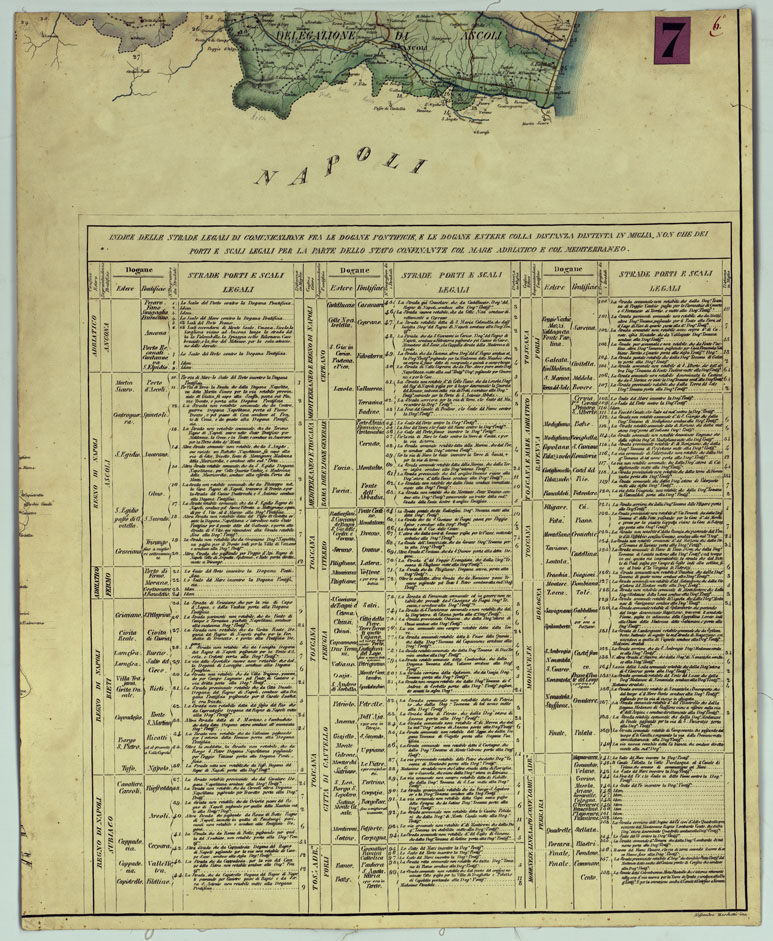 (N:16379) CARTA COROGRAFICA DELLO STATO PONTIFICIO INDICANTE LE DOGANE I POSTI ARMATI DALLA TRUPPA DI FINANZA, LE STRADE DOGANALI, LA FASCIA BIMILIARE DI DIVIETO E LE DOGANE ESTERE CHE CORRISPONDONO ALLE PONTIFICIE. (CA005824) Carte e stampe antiche: riproduzione a colori su carta (formato A1)