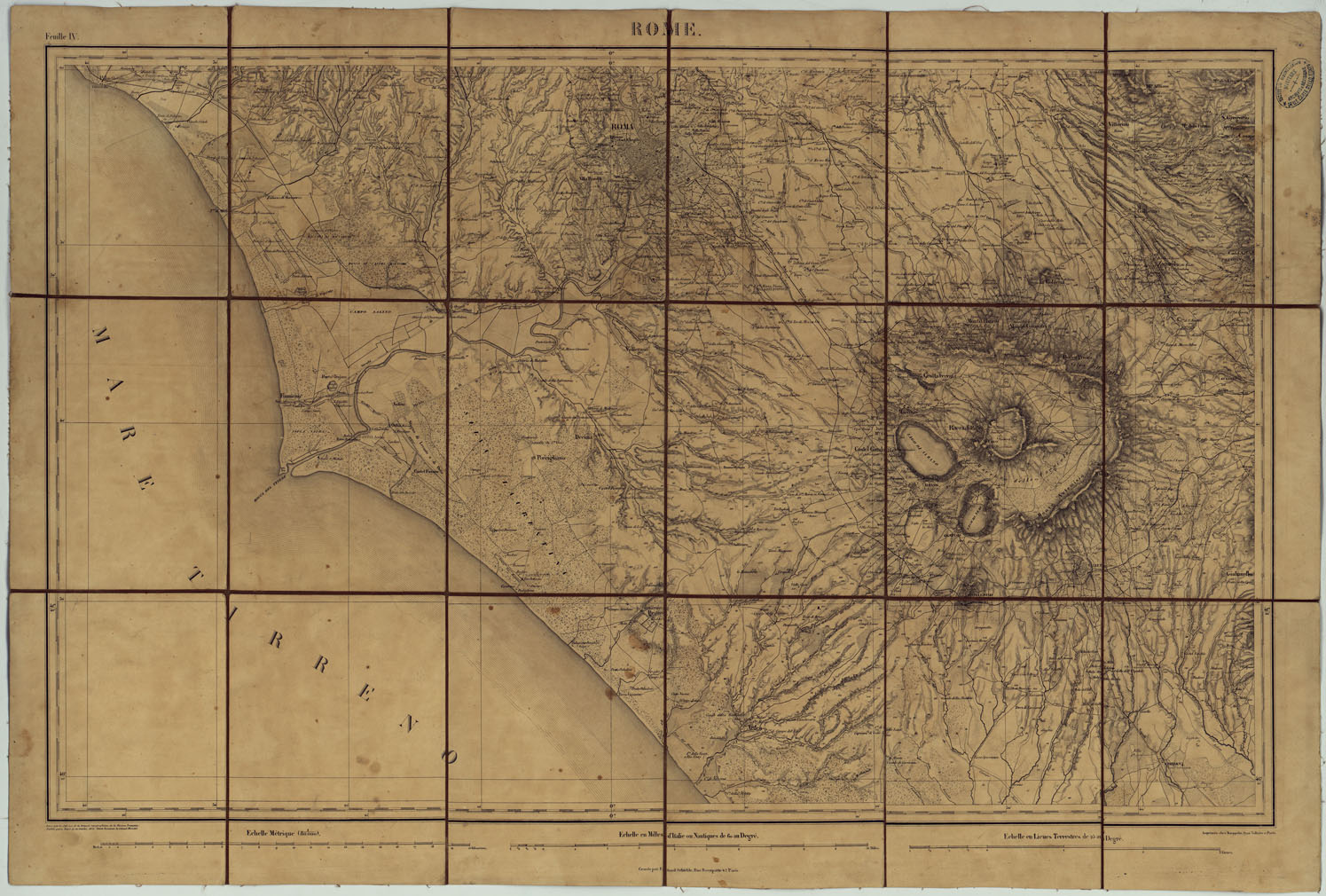 (N:9798) CARTE DE LA PARTIE SUD-OUEST DES ETATS DE L'EGLISE REDIGEE ET GRAVEE AU DEPOT DE LA GUERRE A' L'ECHELLE DE 1:80.000 D'APRES LA TRIANGULATION ET LES LEVES EXECUTES PAR LES OFFICIERS DU CORPS D'ETAT MAJOR ETANT DIRECTEUR LE COLONEL BLONDEL PARIS, 1856. (CA005828) Carte e stampe antiche: riproduzione a colori su carta (formato A1)