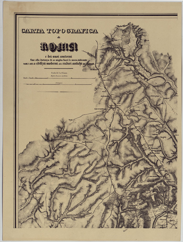 (N:15637) CARTA TOPOGRAFICA DI ROMA E DEI SUOI CONTORNI FINO ALLA DISTANZA DI 10 MIGLIA FUORI LE MURA, INDICANTE TUTTI I SITI ED EDIFIZII MODERNI ED I RUDERI ANTICHI IVI ESISTENTI. ESEGUITA COLL'APPOGGIO DELLE OSSERVAZIONI ASTRONOMICHE. (CA005865) Carte e stampe antiche: riproduzione a colori su carta (formato A1)