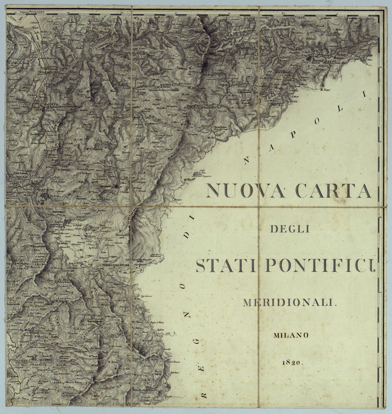 (N:13035) NUOVA CARTA STATI PONTIFICI MERIDIONALI MILANO 1820. (CA005894) Carte e stampe antiche: riproduzione a colori su carta (formato A1)