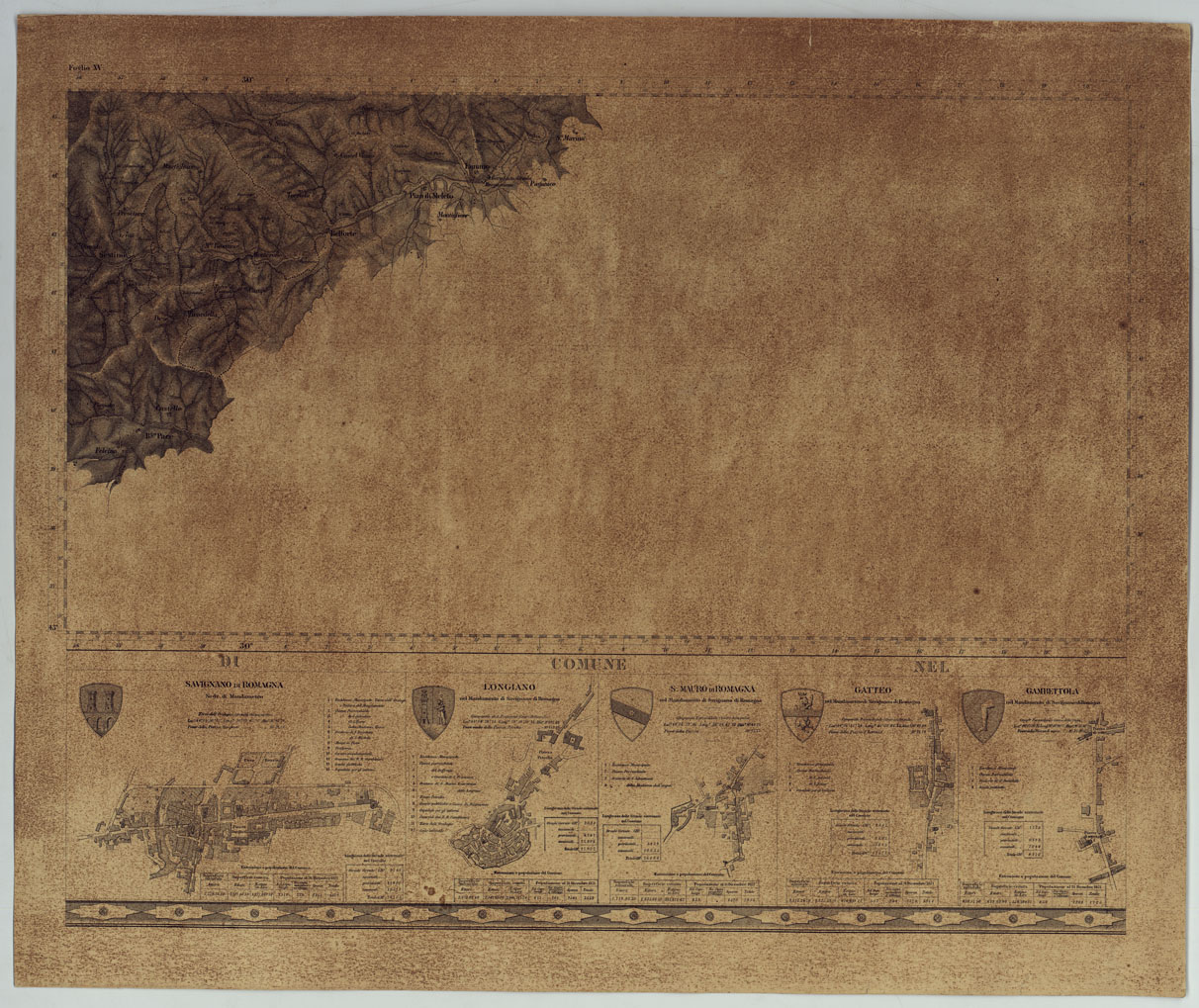 (N:14356) CARTA TOPOGRAFICA DELLA PROVINCIA DI FORLI' COL TERRITORIO DELLA REPUBBLICA DI S. MARINO E CON PARTE DI QUELLO DELLE FINITIME PROVINCIE DI FIRENZE, AREZZO, PESARO E RAVENNA - FOGLIO XV. (CA005954) Carte e stampe antiche: riproduzione a colori su carta (formato A1)