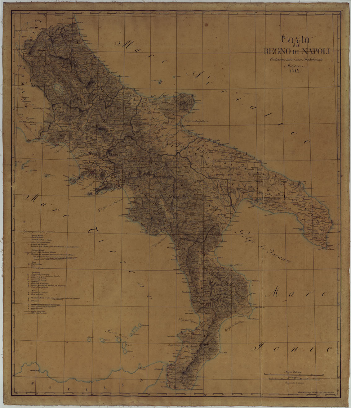(N:1950) Carta del Regno di Napoli contenente tutti i suoi Stabilimenti Militari (CA005963) Carte e stampe antiche: riproduzione a colori su carta (formato A1)