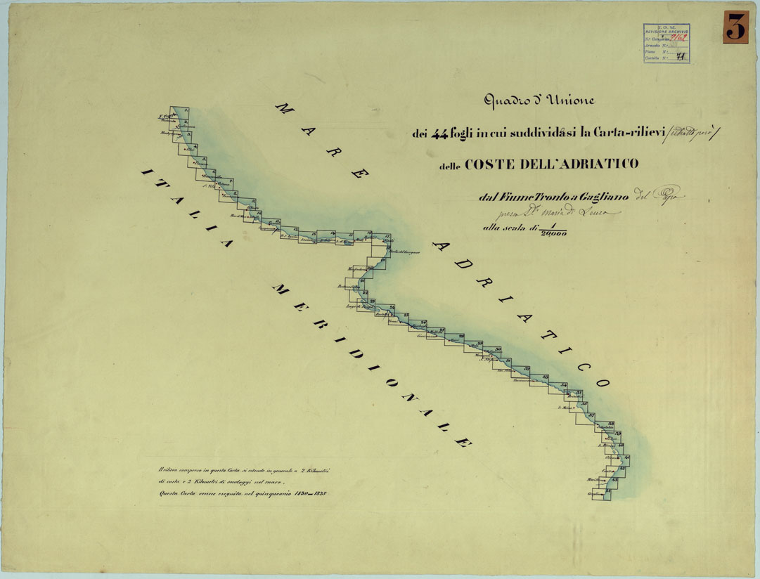 (N:9262) CARTA RILIEVI DELLE COSTE DELL'ADRIATICO DAL FIUME TRONTO A GAGLIANO DEL CAPO DI S.TA MARIA DI LEUCA - QUADRO D'UNIONE (CA005964) Carte e stampe antiche: riproduzione a colori su carta (formato A1)
