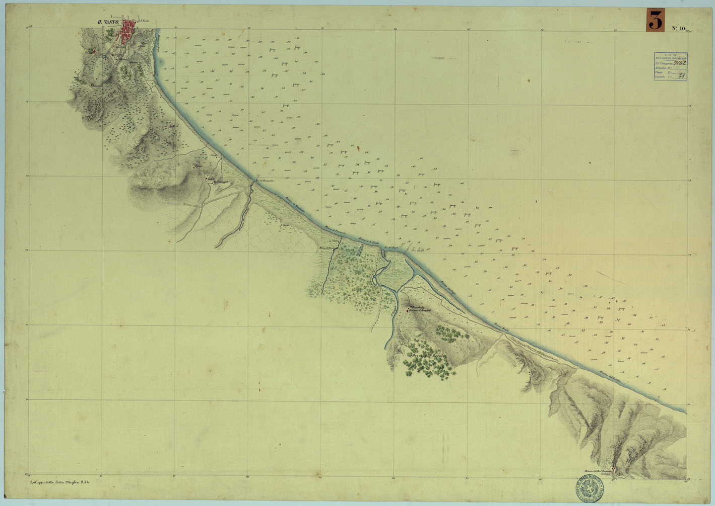 (N:9219) CARTA RILIEVI DELLE COSTE DELL'ADRIATICO DAL FIUME TRONTO A GAGLIANO DEL CAPO DI S.TA MARIA DI LEUCA - FOGLIO 10 (CA005974) Carte e stampe antiche: riproduzione a colori su carta (formato A1)