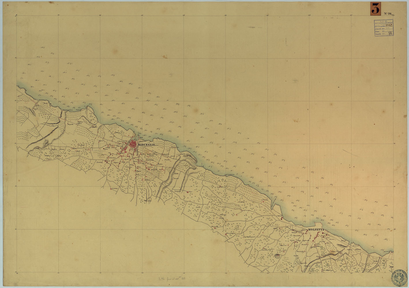 (N:9236) CARTA RILIEVI DELLE COSTE DELL'ADRIATICO DAL FIUME TRONTO A GAGLIANO DEL CAPO DI S.TA MARIA DI LEUCA - FOGLIO 26 (CA005990) Carte e stampe antiche: riproduzione a colori su carta (formato A1)