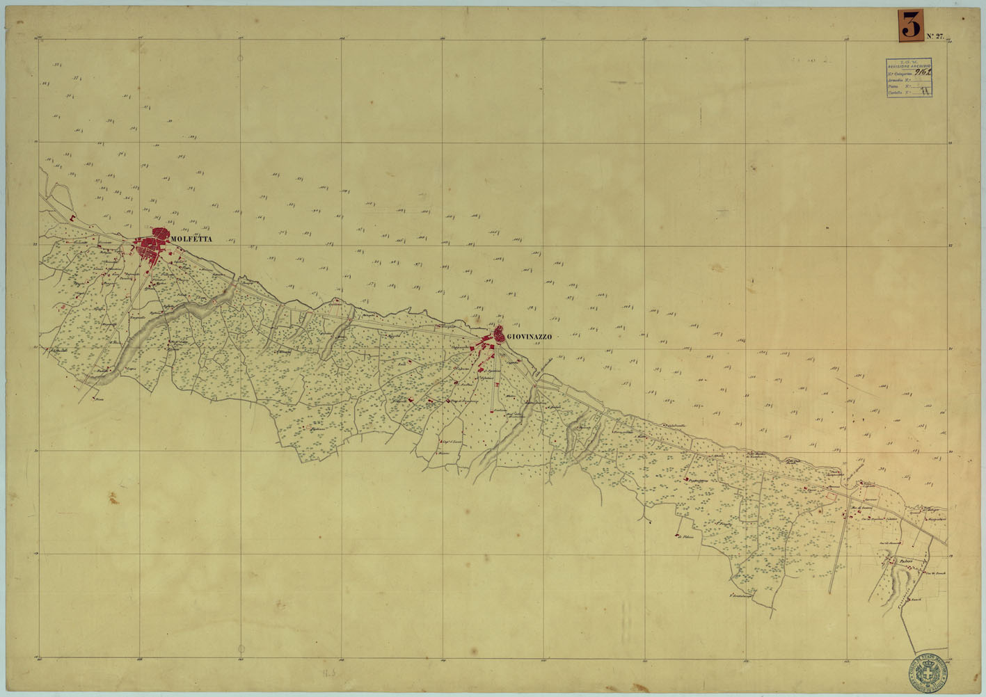 (N:9237) CARTA RILIEVI DELLE COSTE DELL'ADRIATICO DAL FIUME TRONTO A GAGLIANO DEL CAPO DI S.TA MARIA DI LEUCA - FOGLIO 27 (CA005991) Carte e stampe antiche: riproduzione a colori su carta (formato A1)