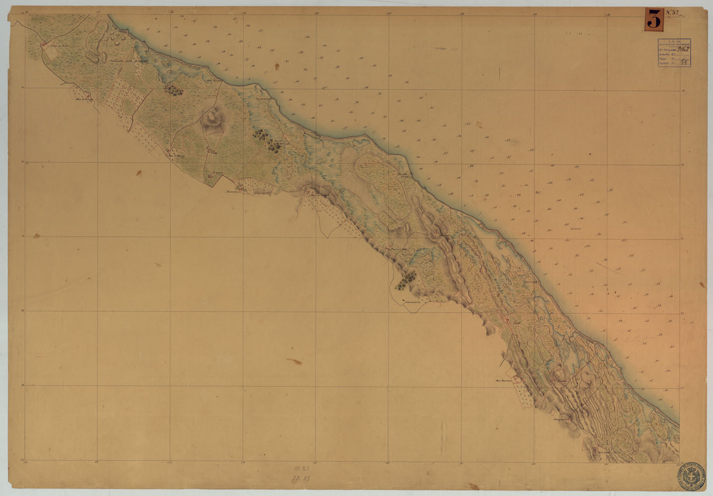 (N:9248) CARTA RILIEVI DELLE COSTE DELL'ADRIATICO DAL FIUME TRONTO A GAGLIANO DEL CAPO DI S.TA MARIA DI LEUCA - FOGLIO  37 (CA006001) Carte e stampe antiche: riproduzione a colori su carta (formato A1)