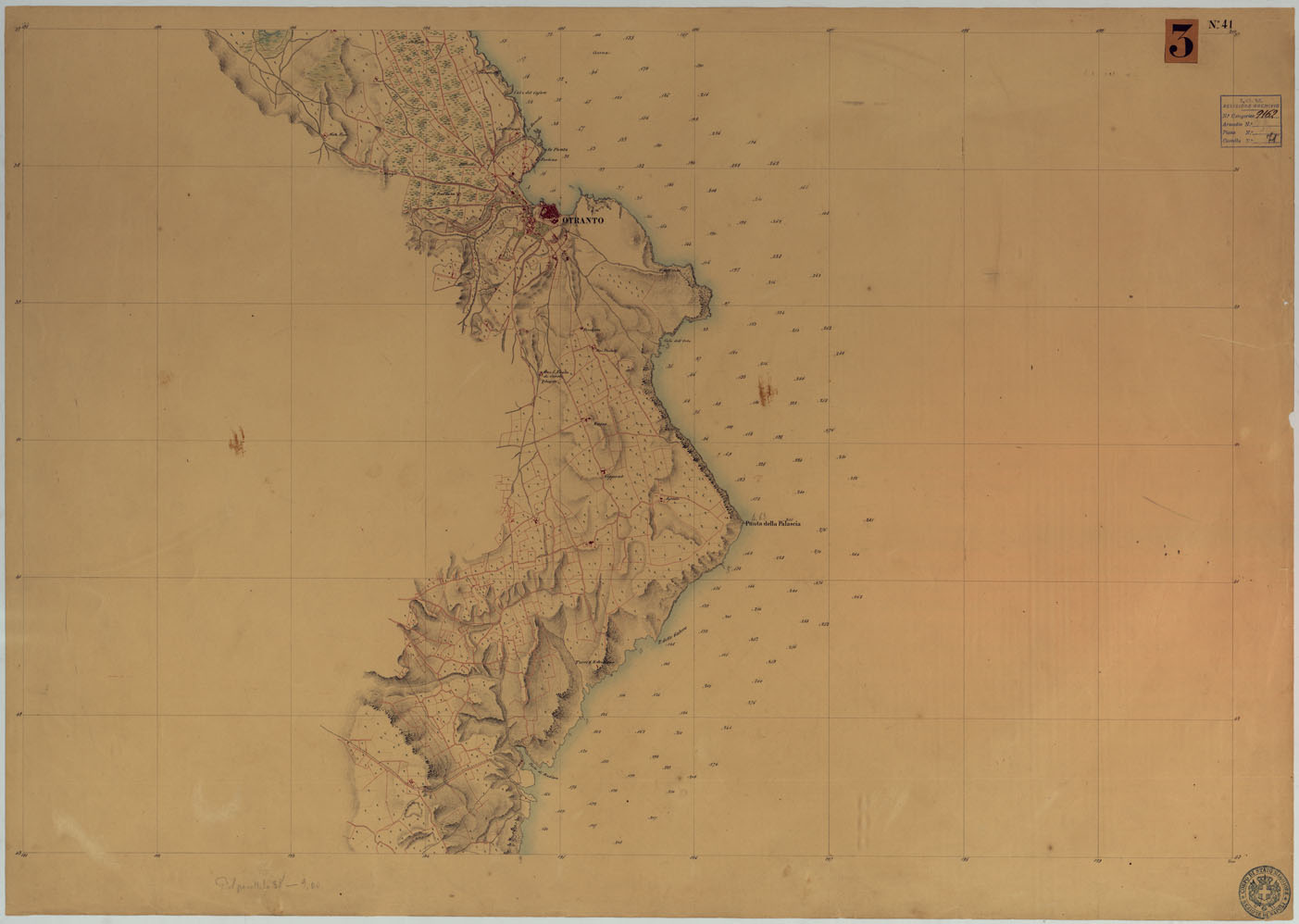 (N:9253) CARTA RILIEVI DELLE COSTE DELL'ADRIATICO DAL FIUME TRONTO A GAGLIANO DEL CAPO DI S.TA MARIA DI LEUCA - FOGLIO 41 (CA006005) Carte e stampe antiche: riproduzione a colori su carta (formato A1)