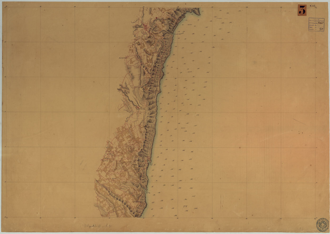 (N:9255) CARTA RILIEVI DELLE COSTE DELL'ADRIATICO DAL FIUME TRONTO A GAGLIANO DEL CAPO DI S.TA MARIA DI LEUCA - FOGLIO 43 (CA006007) Carte e stampe antiche: riproduzione a colori su carta (formato A1)