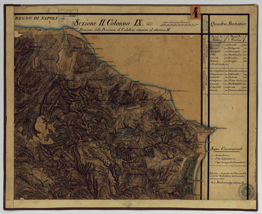(N:14238) CARTA DELLE PROVINCE CONTINENTALI DELL'EX REGNO DI NAPOLI - SEZIONE 11 COLONNA IX (65) (CA006074) Carte e stampe antiche: riproduzione a colori su carta (formato A1)