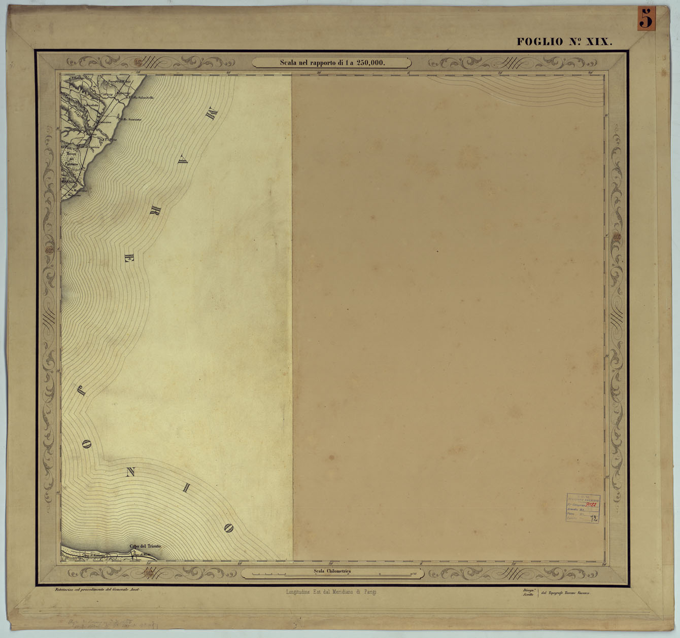 (N:14546) CARTA DELLE PROVINCIE NAPOLETANE IN 25 FOGLI COL PROCEDIMENTO DEL GENERALE AVET ALLA SCALA DI 1 250.000 PUBBLICATA DALL'ISTITUTO TOPOGRAFICO MILITARE 1874 - FOGLIO XIX. (CA006110) Carte e stampe antiche: riproduzione a colori su carta (formato A1)