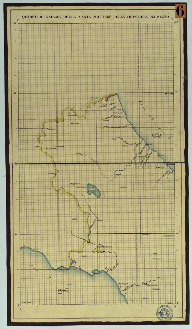 (N:9944) CARTA MILITARE DELLA FRONTIERA DEL REGNO ESTRATTA DA RILIEVI ESEGUITI DAGLI UFFIZIALI DELLO STATO MAGGIORE ED INGEGNERI TOPOGRAFI PER LA PARTE CHE RIGUARDA L'OVEST DA PORTELLA A SORA, E DAL FIUME GARIGLIANO AL LAGO DI PATRIA - QUADRO D'UNIONE. (CA006117) Carte e stampe antiche: riproduzione a colori su carta (formato A1)