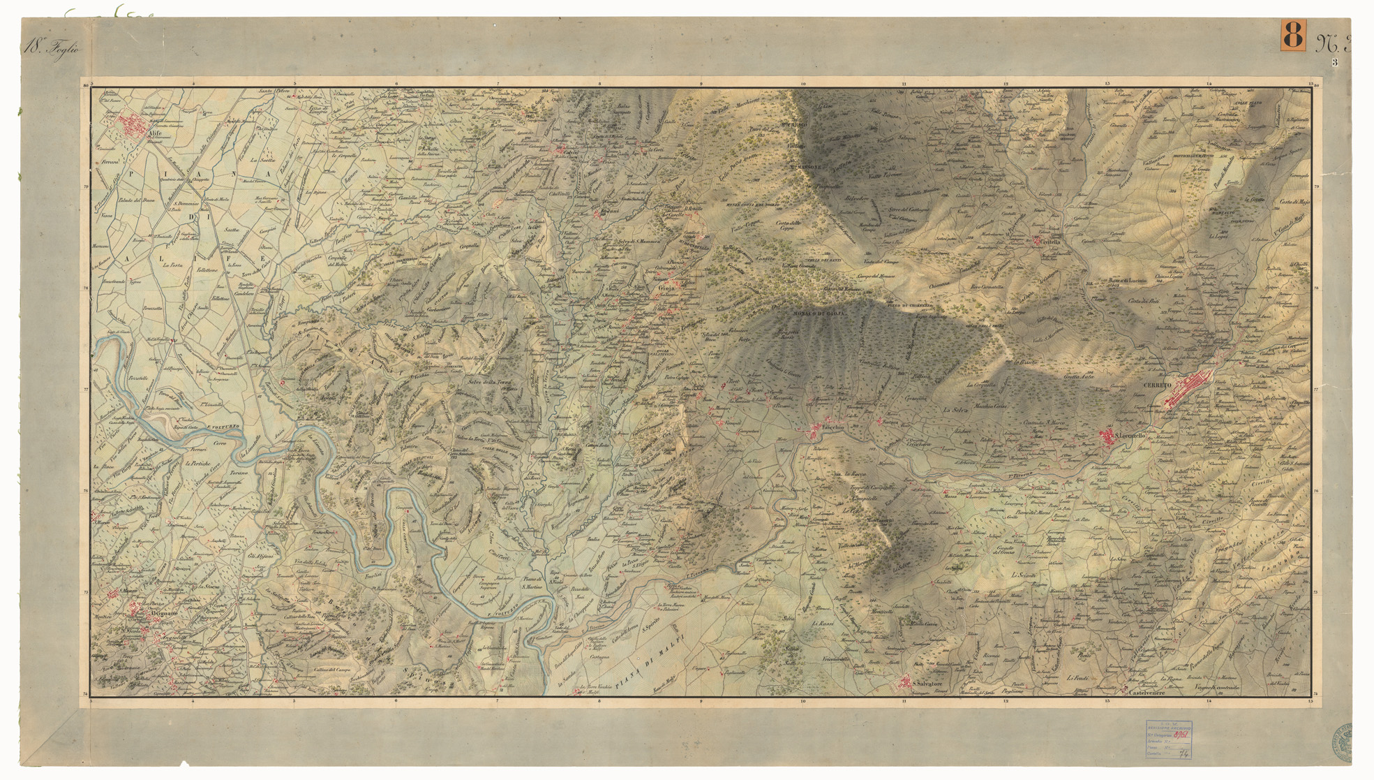 (N:9449) DISEGNI ORIGINALI DELLA CARTA DEI DINTORNI DI NAPOLI ALLA SCALA DI 1: 20.000 ESEGUITI NELL'UFFICIO TOPOGRAFICO DELL'EX - REGNO DI NAPOLI 1836-40  - FOGLIO 18 - N.3. (CA006172) Carte e stampe antiche: riproduzione a colori su carta (formato A1)