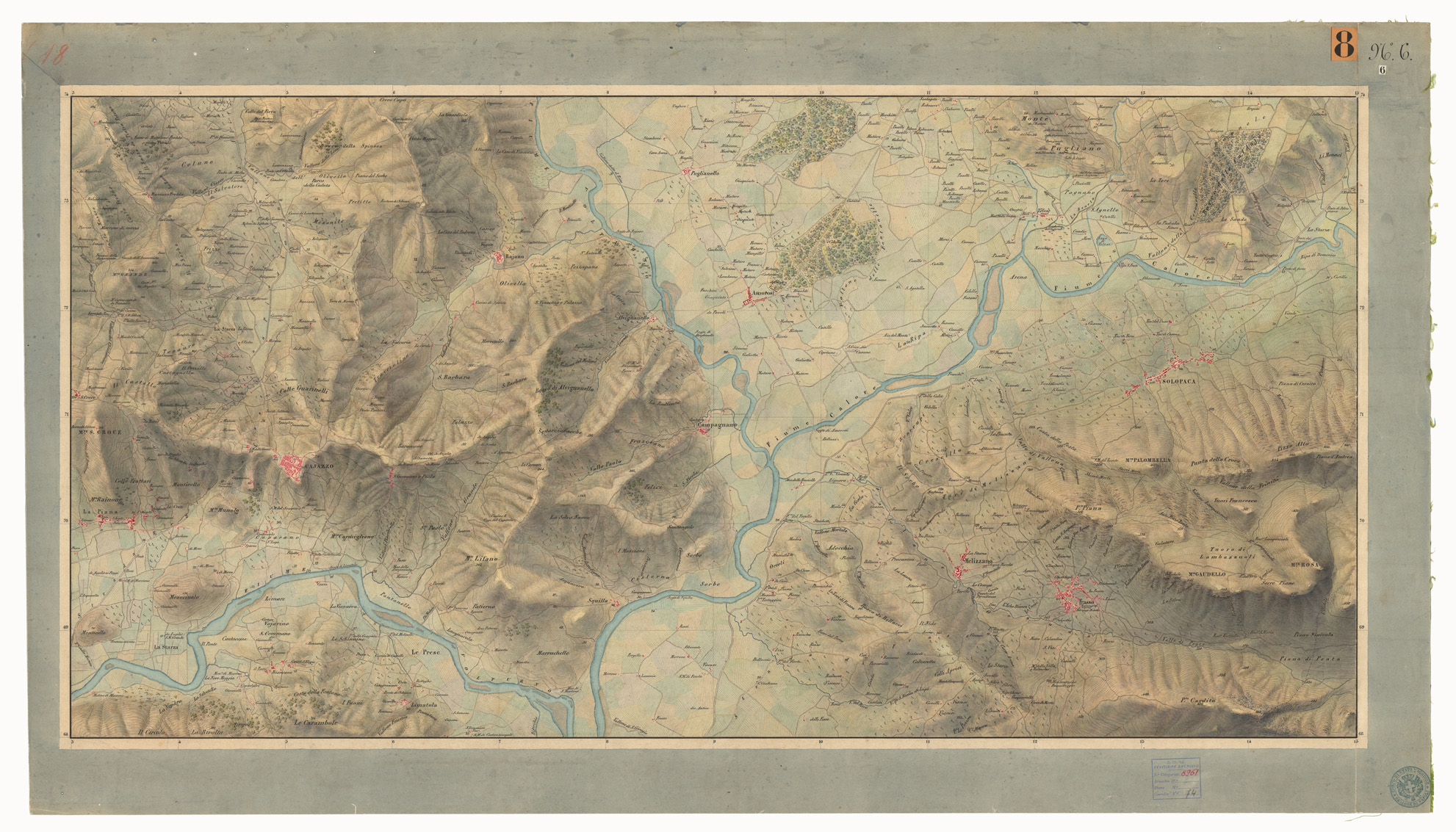 (N:9455) DISEGNI ORIGINALI DELLA CARTA DEI DINTORNI DI NAPOLI ALLA SCALA DI 1: 20.000 ESEGUITI NELL'UFFICIO TOPOGRAFICO DELL'EX - REGNO DI NAPOLI 1836-40  - FOGLIO 18 N.6. (CA006178) Carte e stampe antiche: riproduzione a colori su carta (formato A1)