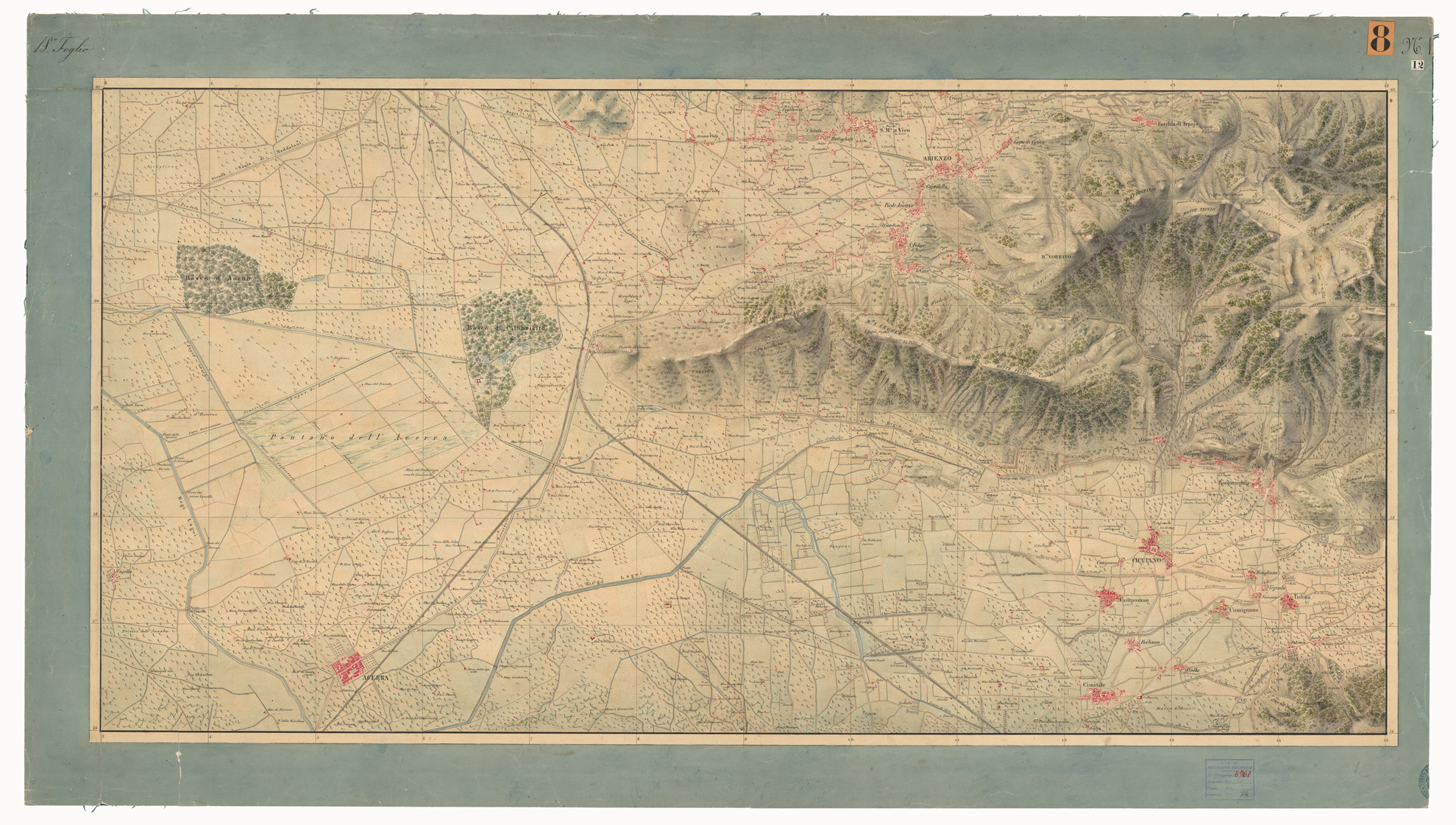 (N:9445) DISEGNI ORIGINALI DELLA CARTA DEI DINTORNI DI NAPOLI ALLA SCALA DI 1: 20.000 ESEGUITI NELL'UFFICIO TOPOGRAFICO DELL'EX - REGNO DI NAPOLI 1836-40 - FOGLIO 18 N.12. (CA006190) Carte e stampe antiche: riproduzione a colori su carta (formato A1)