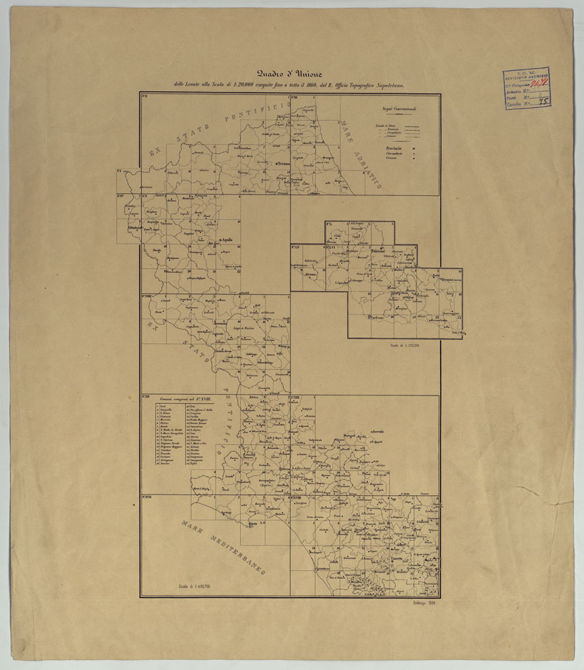 (N:1999) TAVOLETTE AL 20.000 PER LA CARTA DEL REGNO DI NAPOLI - QUADRO D'UNIONE. (CA006230, CA006231) Carte e stampe antiche: riproduzione a colori su carta (formato A1)