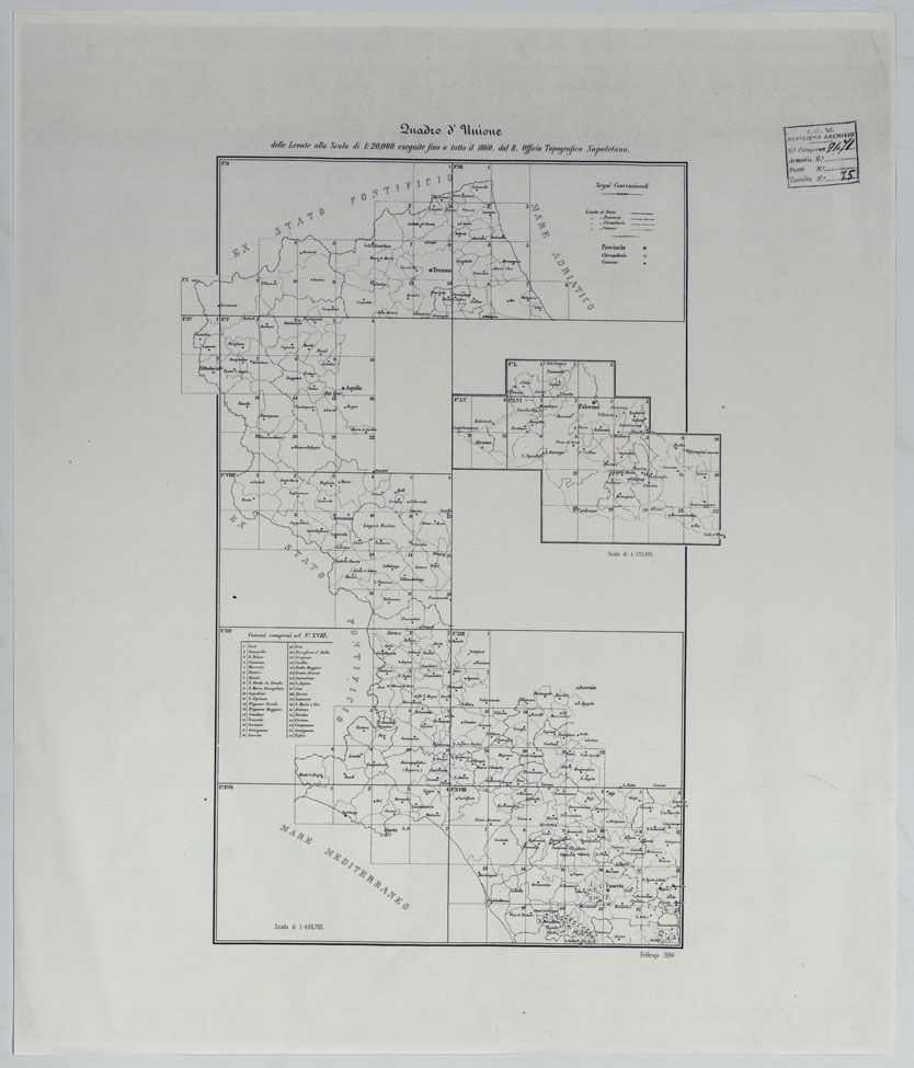 (N:1999) TAVOLETTE AL 20.000 PER LA CARTA DEL REGNO DI NAPOLI - QUADRO D'UNIONE. (CA006230, CA006231) Carte e stampe antiche: riproduzione a colori su carta (formato A1)