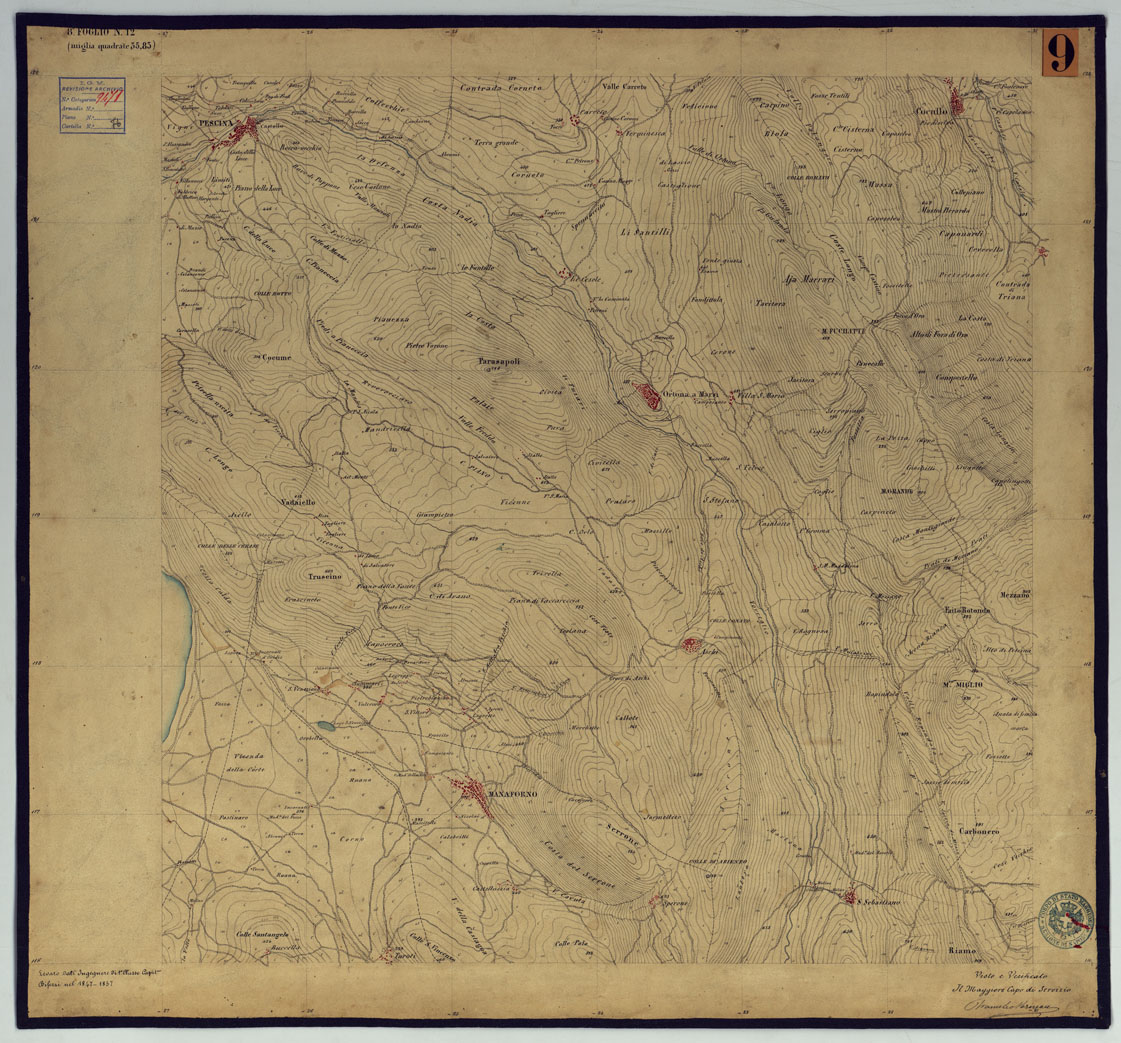 (N:2032) TAVOLETTE AL 20.000 PER LA CARTA DEL REGNO DI NAPOLI - FOGLIO 8 TAVOLA 12. (CA006298) Carte e stampe antiche: riproduzione a colori su carta (formato A1)