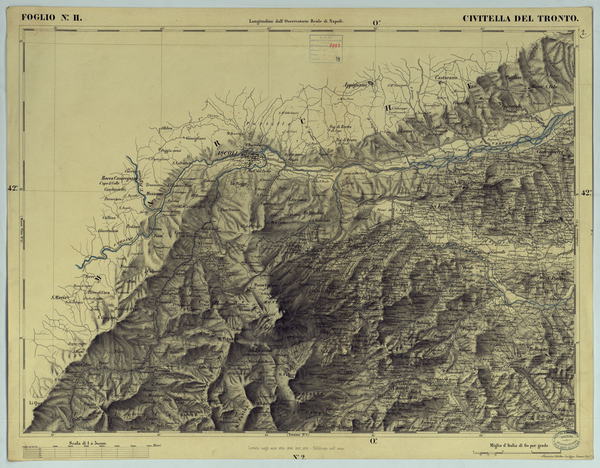 (N:15212) RIDUZIONE AL 50.000 DELLE LEVATE AL 20.000 - FOGLIO II CIVITELLA DEL TRONTO (CA006484) Carte e stampe antiche: riproduzione a colori su carta (formato A1)