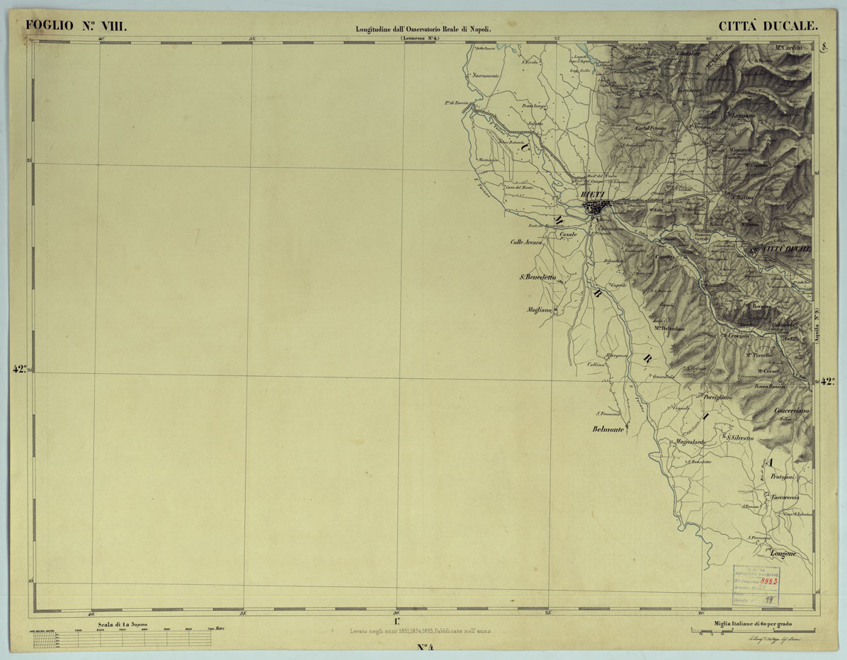 (N:15220) RIDUZIONE AL 50.000 DELLE LEVATE AL 20.000 - FOGLIO VIII  CITTA' DUCALE (CA006490) Carte e stampe antiche: riproduzione a colori su carta (formato A1)
