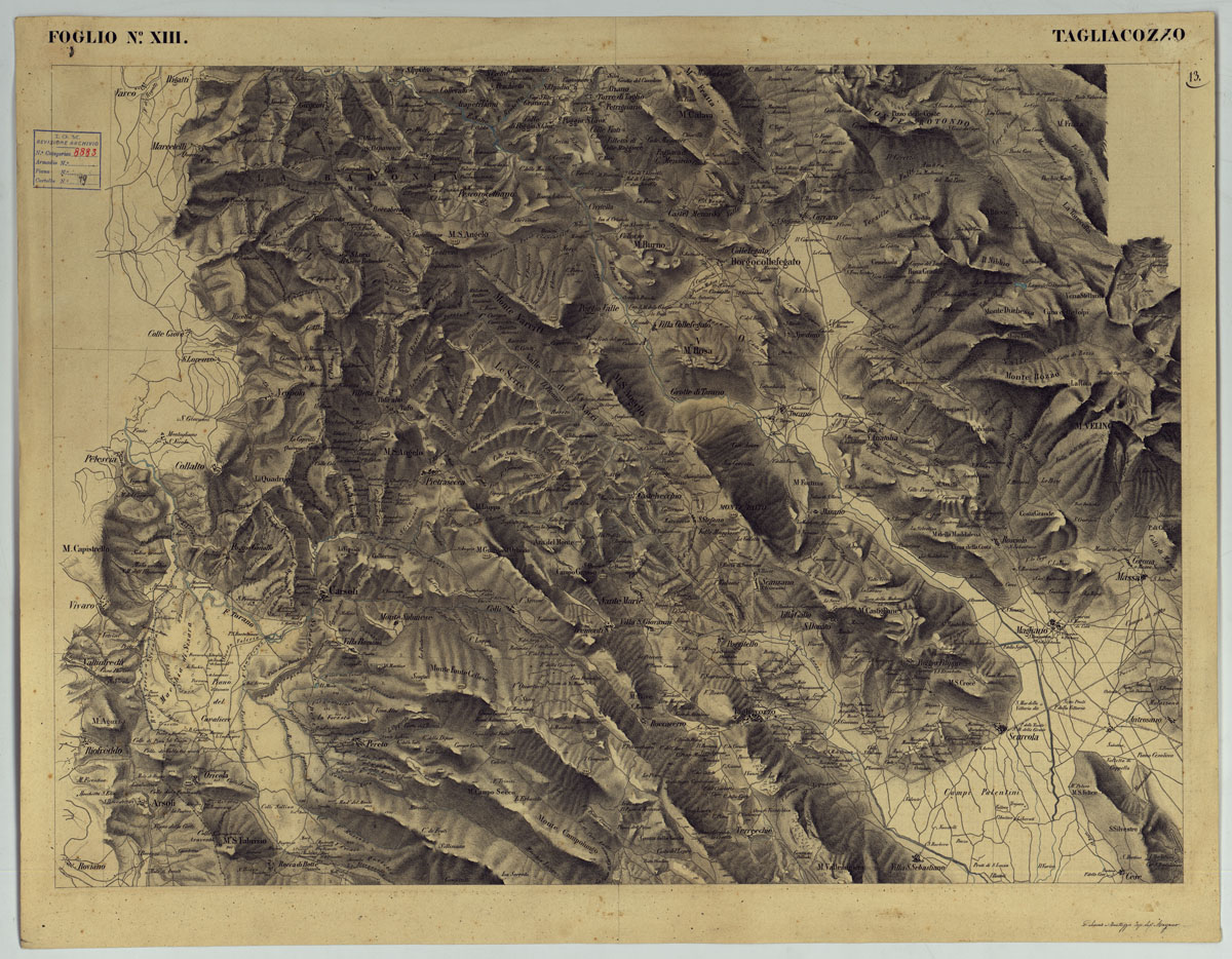(N:15222) RIDUZIONE AL 50.000 DELLE LEVATE AL 20.000 - FOGLIO XIII TAGLIACOZZO (CA006492) Carte e stampe antiche: riproduzione a colori su carta (formato A1)