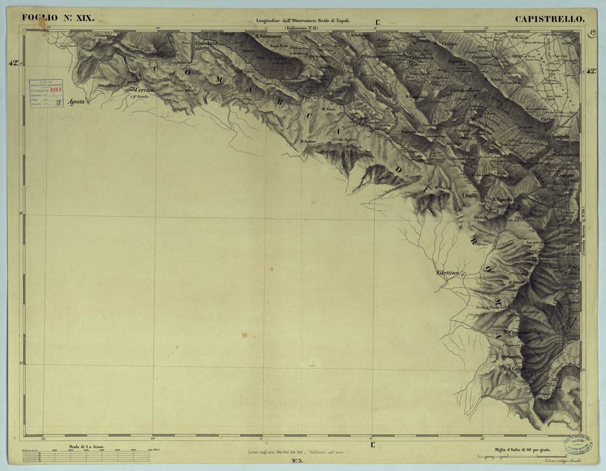 (N:15223) RIDUZIONE AL 50.000 DELLE LEVATE AL 20.000 - FOGLIO XIX CAPISTRELLO (CA006493) Carte e stampe antiche: riproduzione a colori su carta (formato A1)