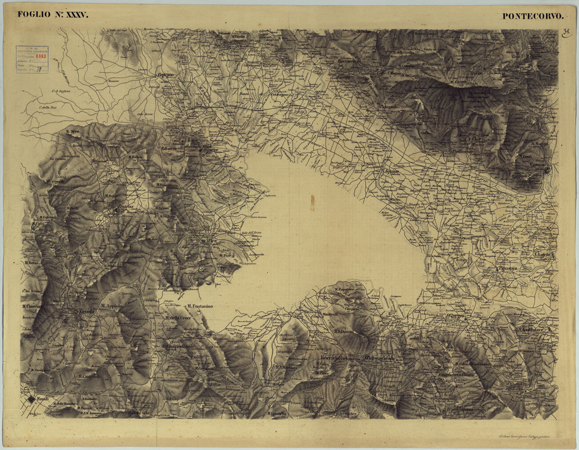 (N:15228) RIDUZIONE AL 50.000 DELLE LEVATE AL 20.000 - FOGLIO XXXV PONTECORVO (CA006496) Carte e stampe antiche: riproduzione a colori su carta (formato A1)