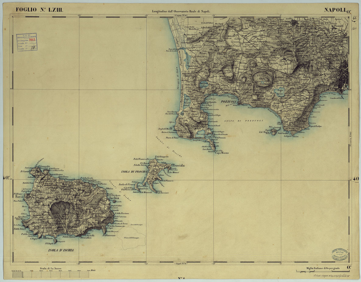 (N:15216) RIDUZIONE AL 50.000 DELLE LEVATE AL 20.000 - FOGLIO LXIII NAPOLI (CA006501) Carte e stampe antiche: riproduzione a colori su carta (formato A1)