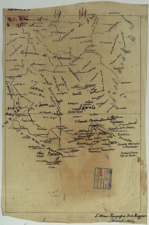 (N:9413) DINTORNI DI NAPOLI  MINUTE DI CAMPAGNA - FOGLIO 14 POSITANO (CA006544, CA006545) Carte e stampe antiche: riproduzione a colori su carta (formato A1)