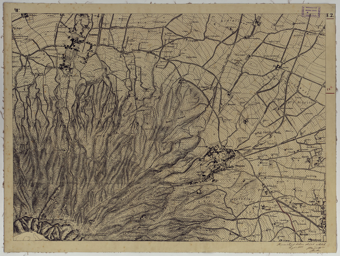 (N:13535) CARTA TOPOGRAFICA DEL MONTE VESUVIO RILEVATA E DISEGNATA DAGLI ALLIEVI DELL'ISTITUTO TOPOGRAFICO MIITARE NEGLI ANNI 1876-76 ALLA SCALA DI 1:10000 RICONOSCIUTA PER IL SISTEMA ROTABILE NEL 1880 - FOGLIO 2 OTTAVIANO. (CA006636) Carte e stampe antiche: riproduzione a colori su carta (formato A1)